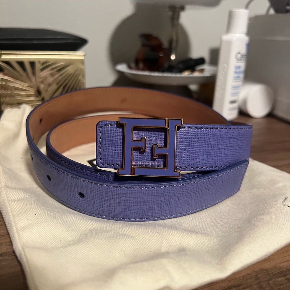 Fendi Purple Leather FF Buckle Belt 80CM